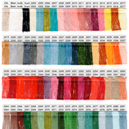 A high quality image of a Garnhuset cotton linen 22/2 and 33/2 shade card.