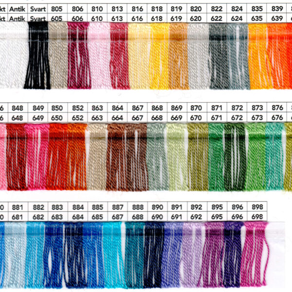Digital Shade Card – Garnhuset Mercerised Cotton 8/2 and 16/2 Scanned image of Garnhuset mercerised cotton shade card.