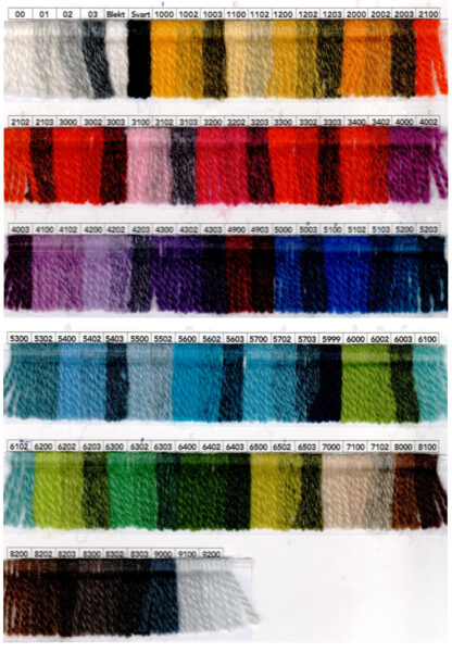 Scanned image of a Garnhuset Wool 6/2 shade card.