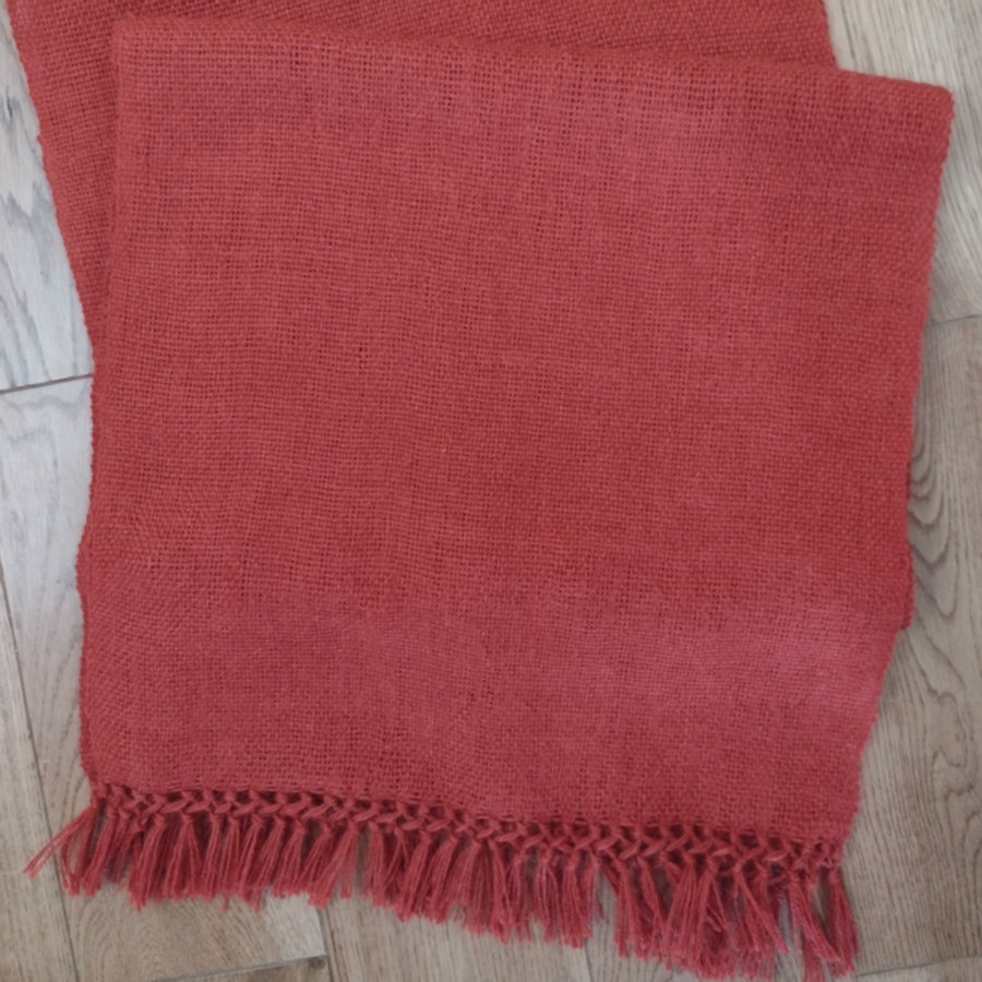Scarf test piece woven from alpaca yarn in "Sienna" colour"