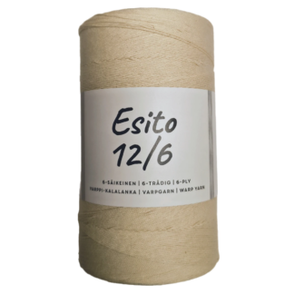 Esito Rug Warp Cotton 12/6 NeC – Natural A 500g spool of Esito brand rug warp 12/6 NeC, with the front of the label visible showing the brand and count.