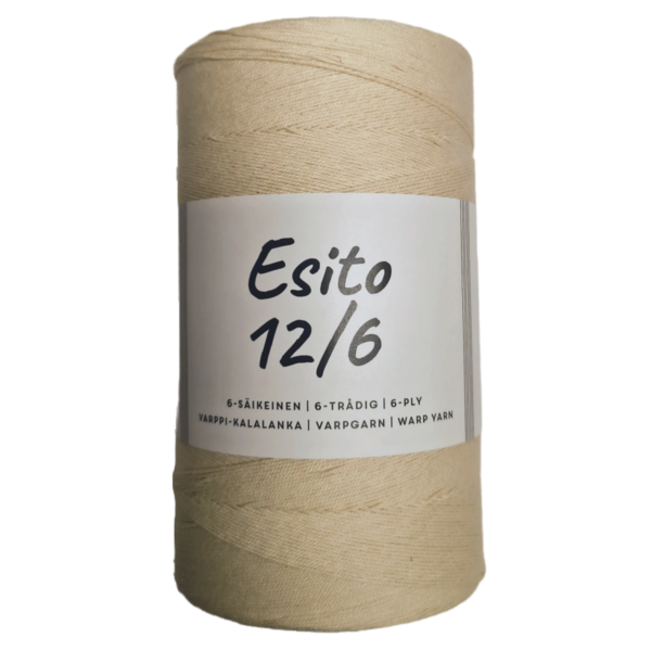 Esito Rug Warp Cotton 12/6 NeC – Natural A 500g spool of Esito brand rug warp 12/6 NeC, with the front of the label visible showing the brand and count.