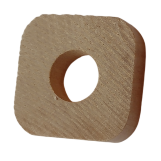 A square piece of wood with rounded corners and a hole drilled through the middle, this looks and acts like a washer, and maintains the spacing between loom treadles.